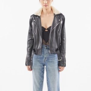 NEW shearling leather Motorcycle jacket M